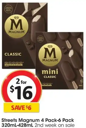 Coles Streets Magnum 4 Pack-6 Pack 320mL-428mL offer