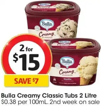 Coles Bulla Creamy Classic Tubs 2 Litre offer