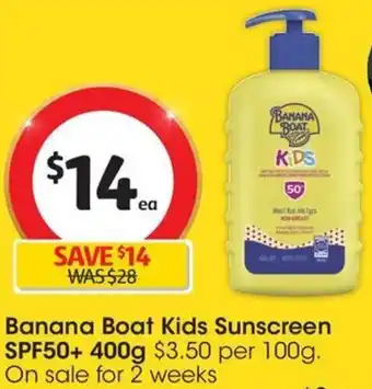 Coles Banana Boat Kids Sunscreen SPF50+ 400g offer