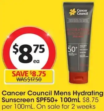 Coles Cancer Council Mens Hydrating Sunscreen SPF50+ 100mL offer