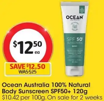 Coles Ocean Australia 100% Natural Body Sunscreen SPF50+ 120g offer