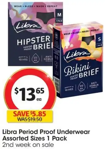 Coles Libra Period Proof Underwear Assorted Sizes 1 Pack offer
