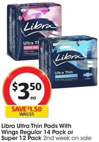 Coles Libra Ultra Thin Pads With Wings Regular 14 Pack or Super 12 Pack offer