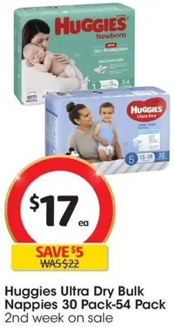 Coles Huggies Ultra Dry Bulk Nappies 30 Pack-54 Pack offer