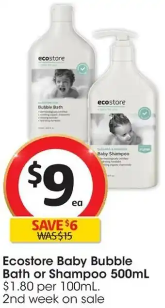 Coles Ecostore Baby Bubble Bath or Shampoo 500mL offer
