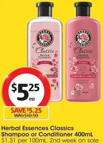 Coles Herbal Essences Classics Shampoo or Conditioner 400mL offer