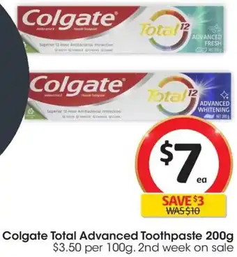 Coles Colgate Total Advanced Toothpaste 200g offer
