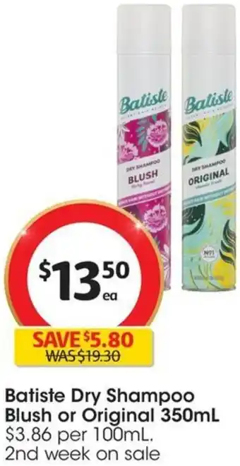 Coles Batiste Dry Shampoo Blush or Original 350mL offer