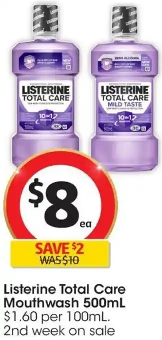 Coles Listerine Total Care Mouthwash 500mL offer