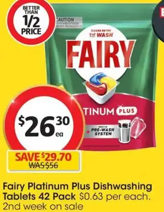 Coles Fairy Platinum Plus Dishwashing Tablets 42 Pack offer