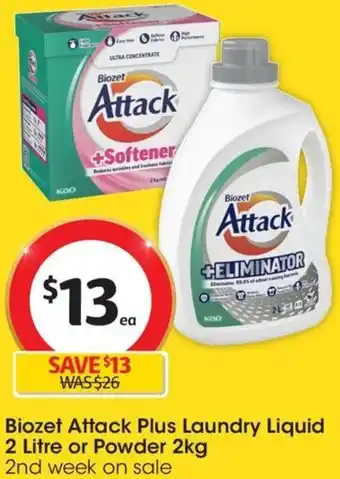 Coles Biozet Attack Plus Laundry Liquid 2 Litre or Powder 2kg offer