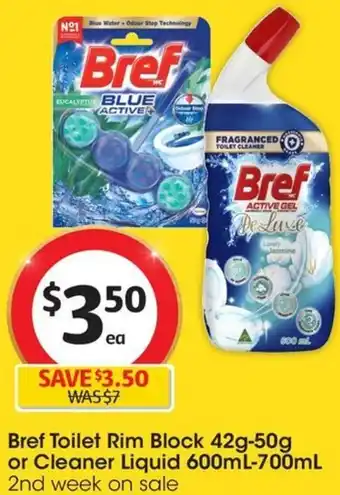 Coles Bref Toilet Rim Block 42g-50g or Cleaner Liquid 600mL-700mL offer