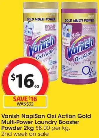 Coles Vanish Napisan Oxi Action Gold Multi-Power Laundry Booster Powder 2kg offer