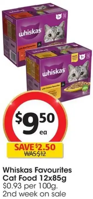 Coles Whiskas Favourites Cat Food 12x85g offer
