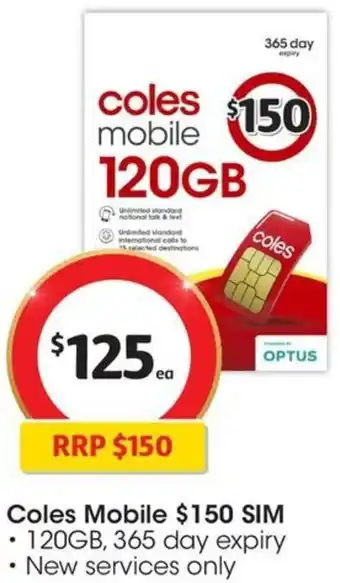 Coles Coles Mobile $150 SIM offer