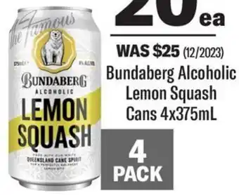 Coles Bundaberg Alcoholic Lemon Squash Cans 4x375mL offer