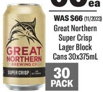 Coles Great Northern Super Crisp Lager Block Cans 30x375mL offer