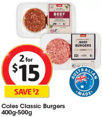 Coles Coles Classic Burgers 400g-500g offer