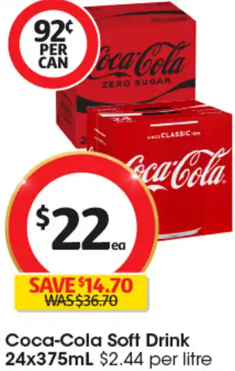 Coles Coca-Cola Soft Drink 24x375mL offer