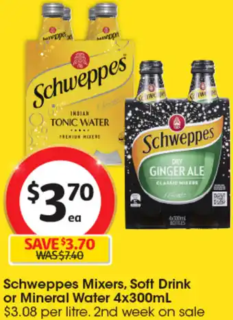 Coles Schweppes Mixers, Soft Drink or Mineral Water 4x300mL offer