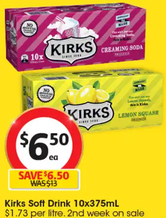 Coles Kirks Soft Drink 10x375mL offer