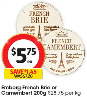 Coles Emborg French Brie or Camembert 200g offer