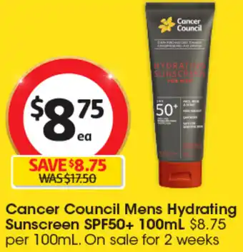 Cancer Council Mens Hydrating Sunscreen SPF50+ 100mL