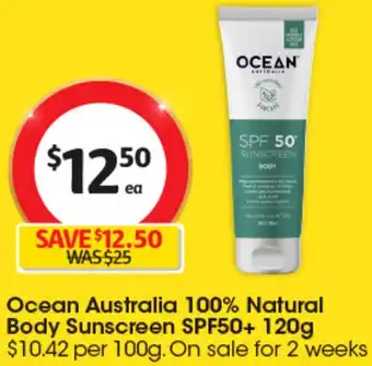 Coles Ocean Australia 100% Natural Body Sunscreen SPF50+ 120g offer