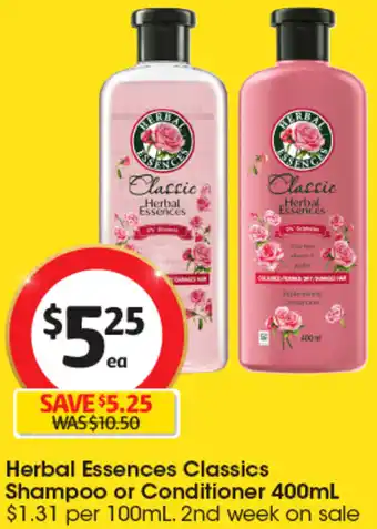 Coles Herbal Essences Classics Shampoo or Conditioner 400mL offer