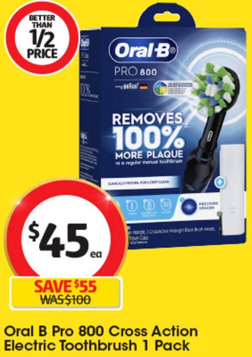 Oral B Pro 800 Cross Action Electric Toothbrush 1 Pack offer at Coles
