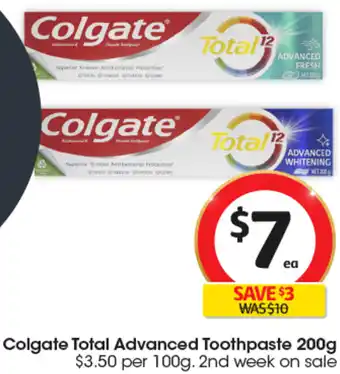 Coles Colgate Total Advanced Toothpaste 200g offer