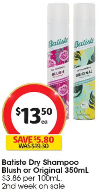 Coles Batiste Dry Shampoo Blush or Original 350mL offer