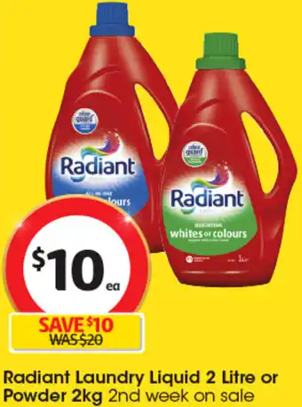 Coles Radiant Laundry Liquid 2 Litre or Powder 2kg offer
