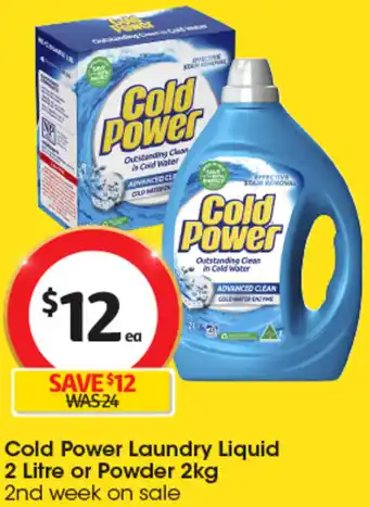 Coles Cold Power Laundry Liquid 2 Litre or Powder 2kg offer