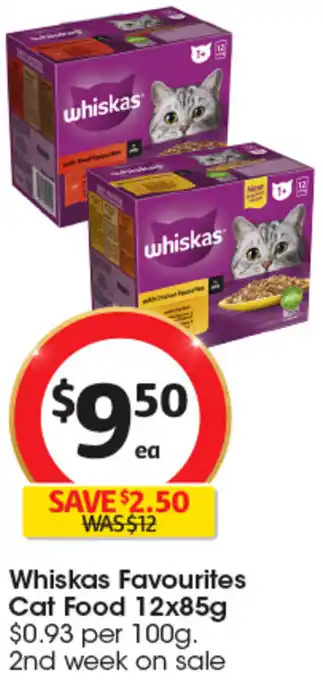 Coles Whiskas Favourites Cat Food 12x85g offer