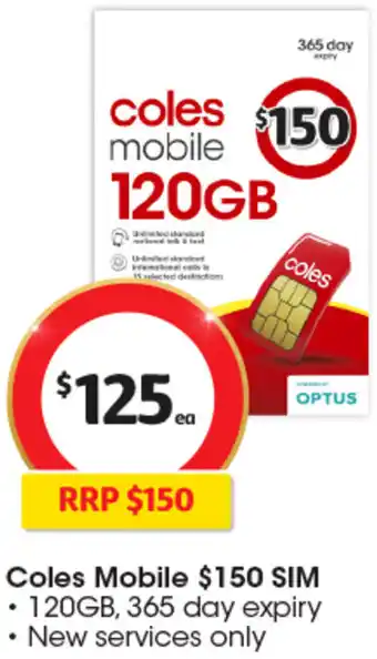 Coles Coles Mobile $150 SIM offer