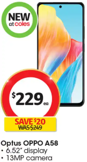Coles Optus OPPO A58 offer