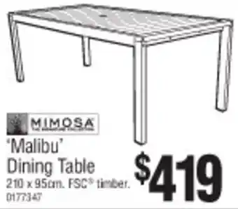Bunnings Mimosa 'Malibu' Dining Table 210 x 95cm offer
