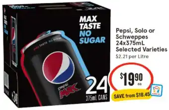 IGA Pepsi, Solo or Schweppes 24x375mL offer