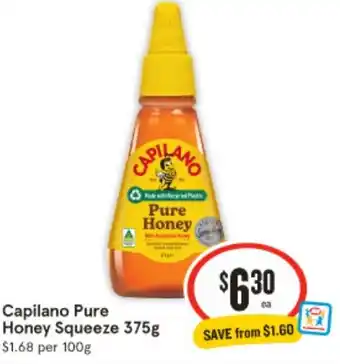 IGA Capilano Pure Honey Squeeze 375g offer