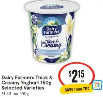 IGA Dairy Farmers Thick & Creamy Yoghurt 150g offer