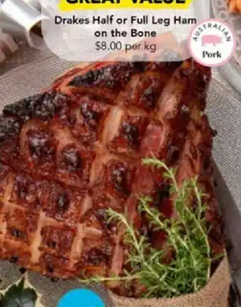 Drakes Drakes Half or Full Leg Ham on the Bone offer