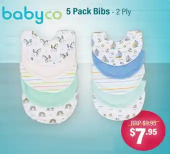 Baby Co 5 Pack Bibs - 2 Ply