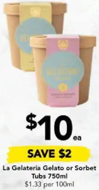 Drakes La Gelateria Gelato or Sorbet Tubs 750ml offer