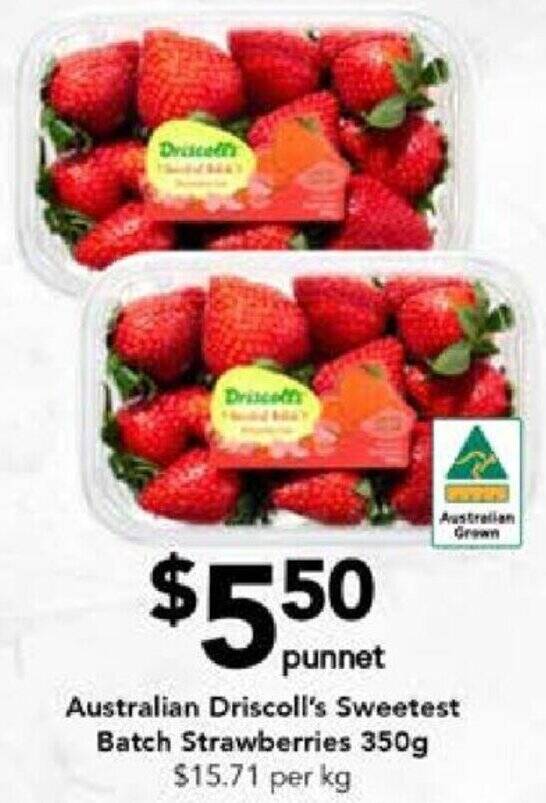 Australian Driscoll's Sweetest Batch Strawberries 350g offer at Drakes