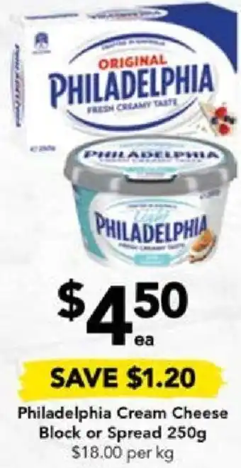 Drakes Philadelphia Cream Cheese Block or Spread 250g offer