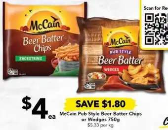 Drakes McCain Pub Style Beer Batter Chips or Wedges 750g offer