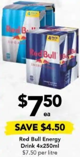 Drakes Red Bull Energy Drink 4x250ml offer