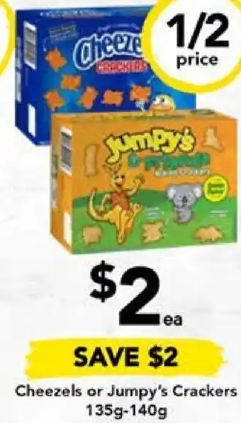 Drakes Cheezels or Jumpy's Crackers 135g-140g offer