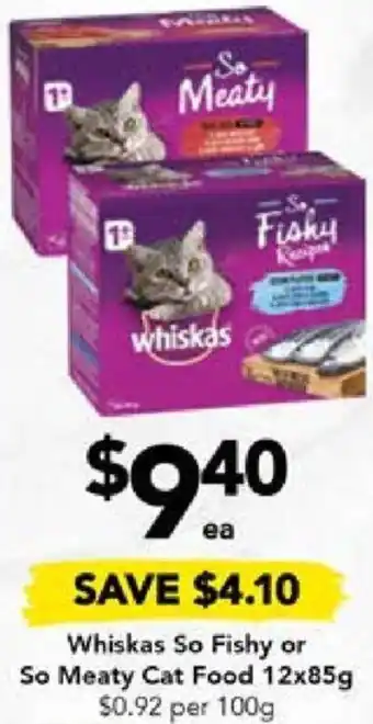 Drakes Whiskas So Fishy or So Meaty Cat Food 12x85g offer